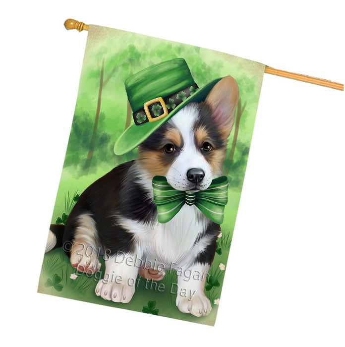 St. Patricks Day Irish Portrait Corgie Dog House Flag FLG48754