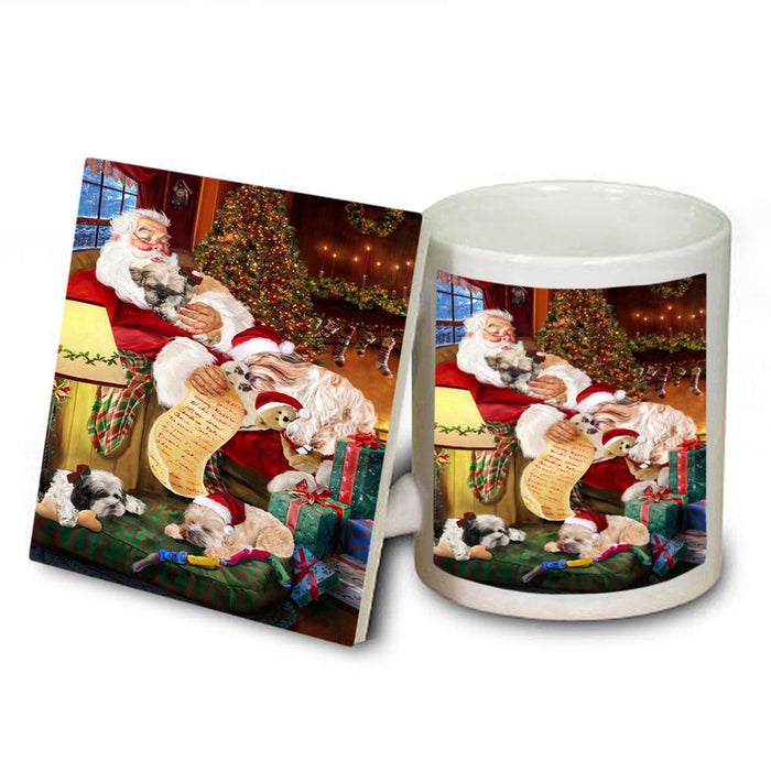 Shih Tzu Dog and Puppies Sleeping with Santa Mug and Coaster Set