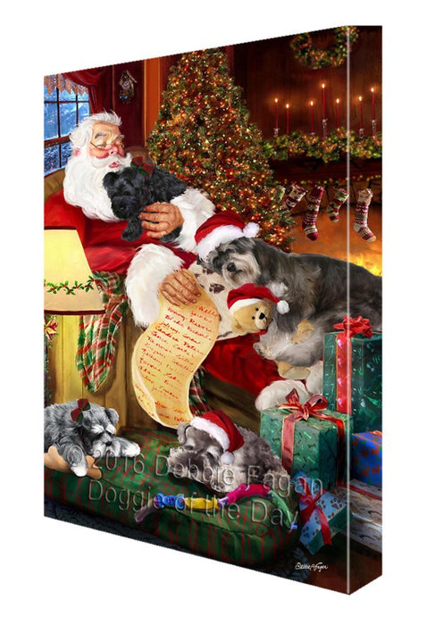 Schnauzer Dog and Puppies Sleeping with Santa Painting Printed on Canvas Wall Art Signed
