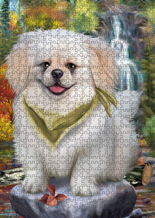 Scenic Waterfall Pekingese Dog Puzzle with Photo Tin PUZL52287