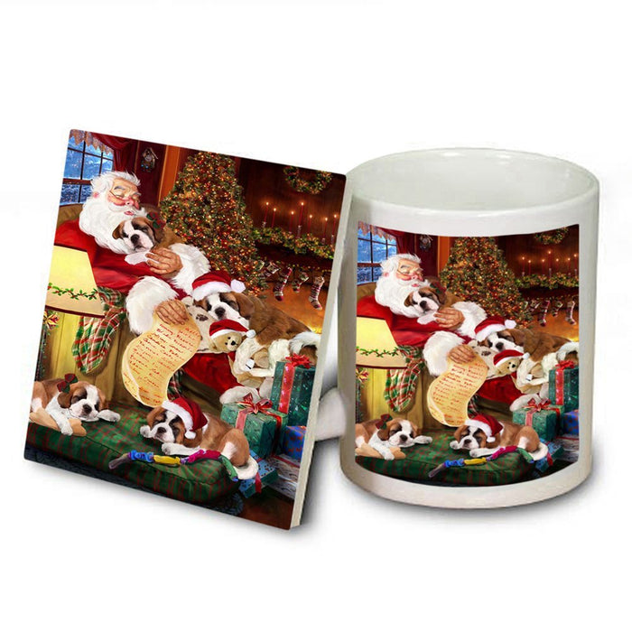 Saint Bernard Dog and Puppies Sleeping with Santa Mug and Coaster Set