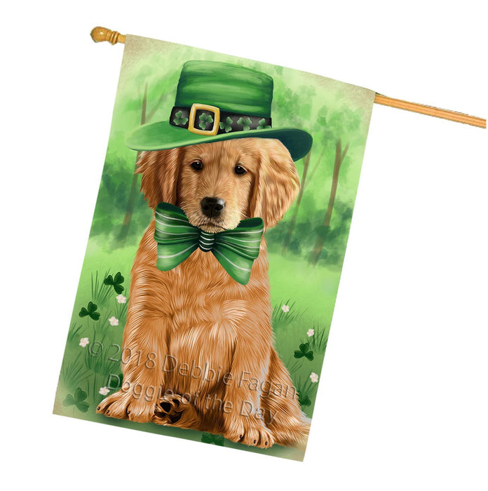 St. Patricks Day Irish Portrait Golden Retriever Dog House Flag FLG48773