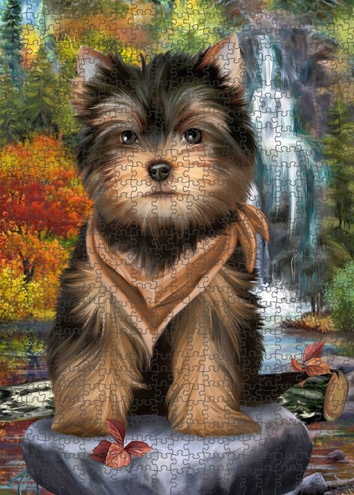 Scenic Waterfall Yorkshire Terrier Dog Puzzle with Photo Tin PUZL52479