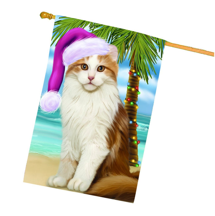Summertime Happy Holidays Christmas American Curl Cat on Tropical Island Beach House Flag