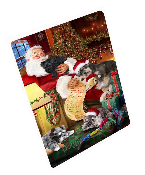 Schnauzer Dog and Puppies Sleeping with Santa Tempered Cutting Board