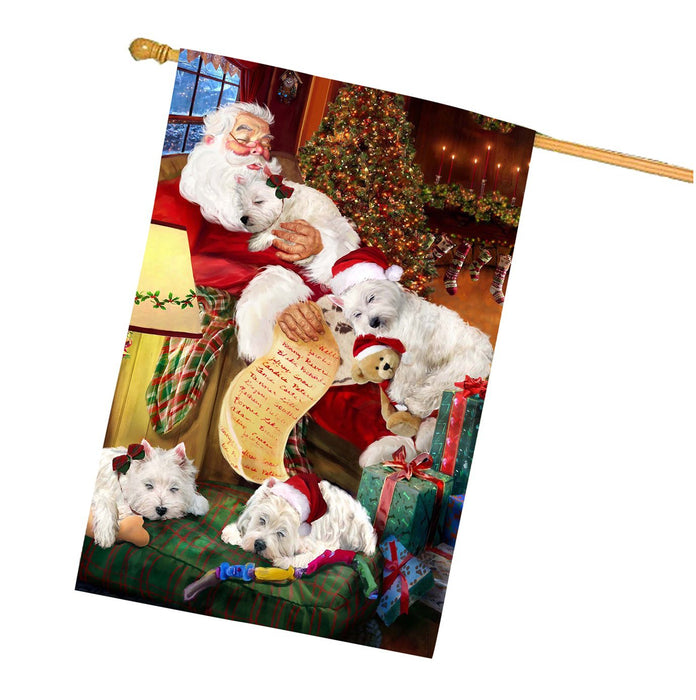 Westies Dog and Puppies Sleeping with Santa House Flag
