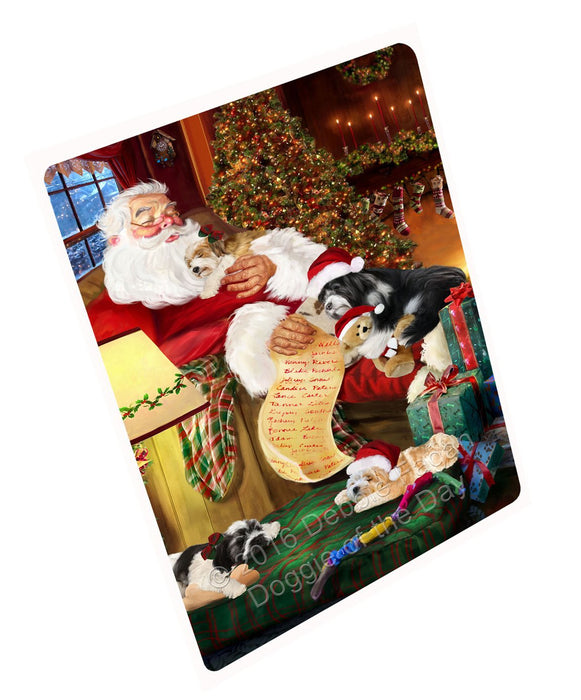 Tibetan Terrier Dog and Puppies Sleeping with Santa Magnet