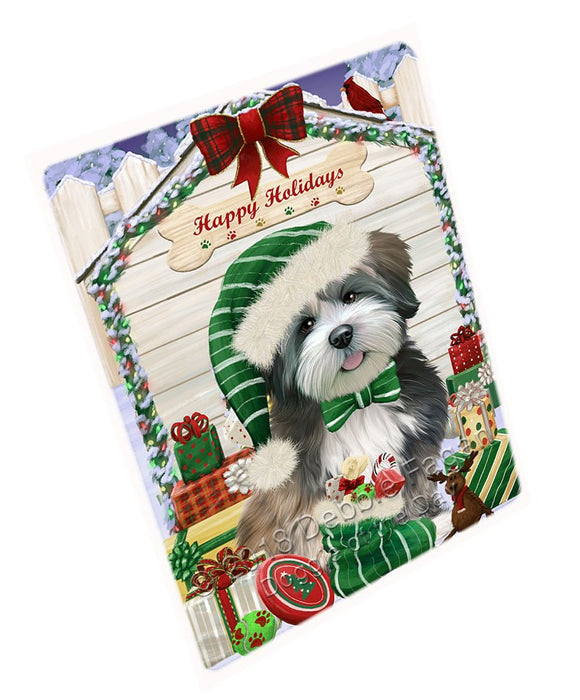 Happy Holidays Christmas Lhasa Apso Dog House With Presents Magnet Mini (3.5" x 2") MAG58617