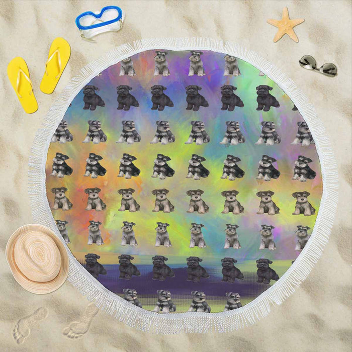 Schnauzer Dogs  Round Beach Mat 59’’