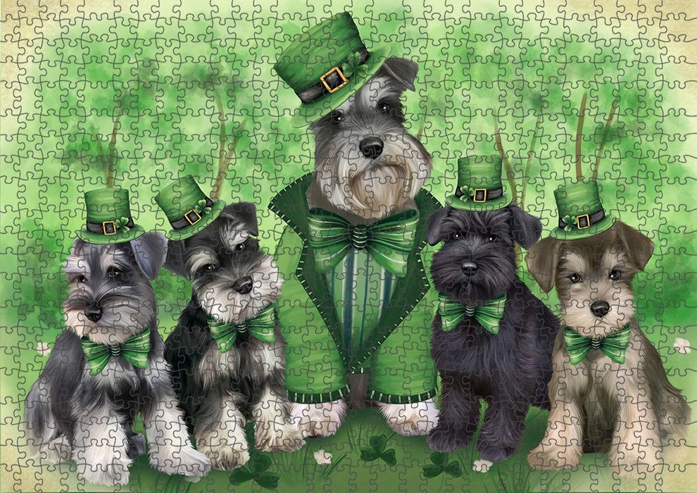 St. Patricks Day Irish Family Portrait Schnauzers Dog Puzzle with Photo Tin PUZL51846