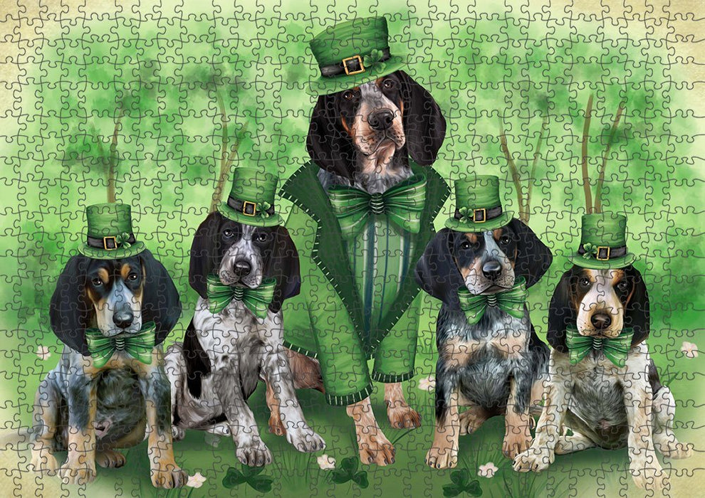 St. Patricks Day Irish Family Portrait Bluetick Coonhounds Dog Puzzle with Photo Tin PUZL51690