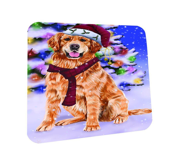 Winterland Wonderland Golden Retrievers Dog In Christmas Holiday Scenic Background Coasters Set of 4