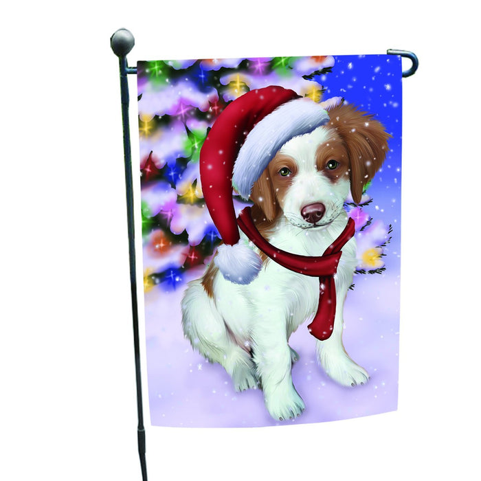 Winterland Wonderland Brittany Spaniel Dog In Christmas Holiday Scenic Background Garden Flag