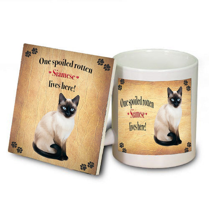 Siamese Spoiled Rotten Cat Coaster and Mug Combo Gift Set