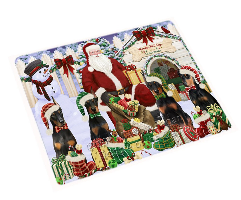 Happy Holidays Christmas Doberman Pinschers Dog House Gathering Magnet Mini (3.5" x 2") MAG58419