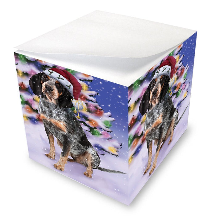 Winterland Wonderland Bluetick Coonhound Dog In Christmas Holiday Scenic Background Note Cube D583