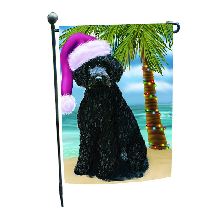 Summertime Happy Holidays Christmas Barbets Dog on Tropical Island Beach Garden Flag