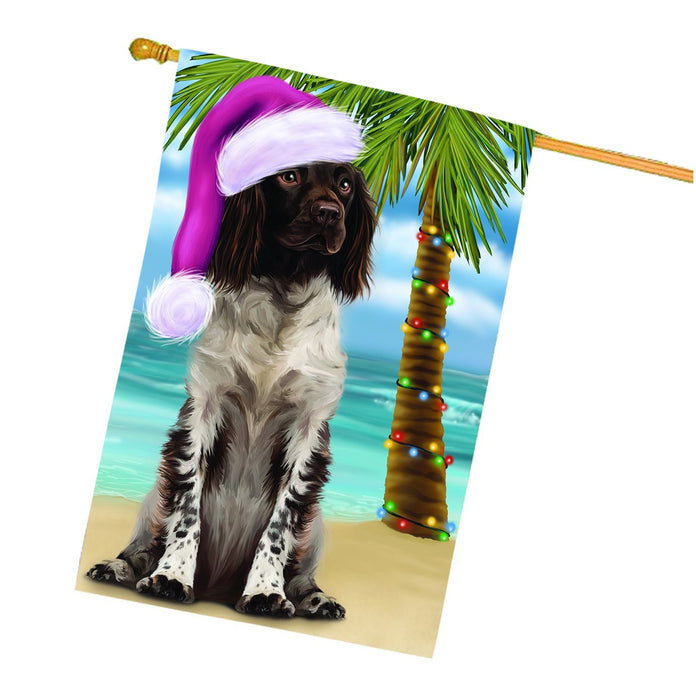 Summertime Happy Holidays Christmas Munsterlander Dog on Tropical Island Beach House Flag