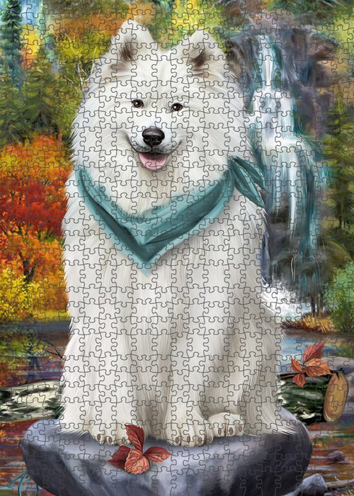 Scenic Waterfall Samoyed Dog Puzzle with Photo Tin PUZL52365