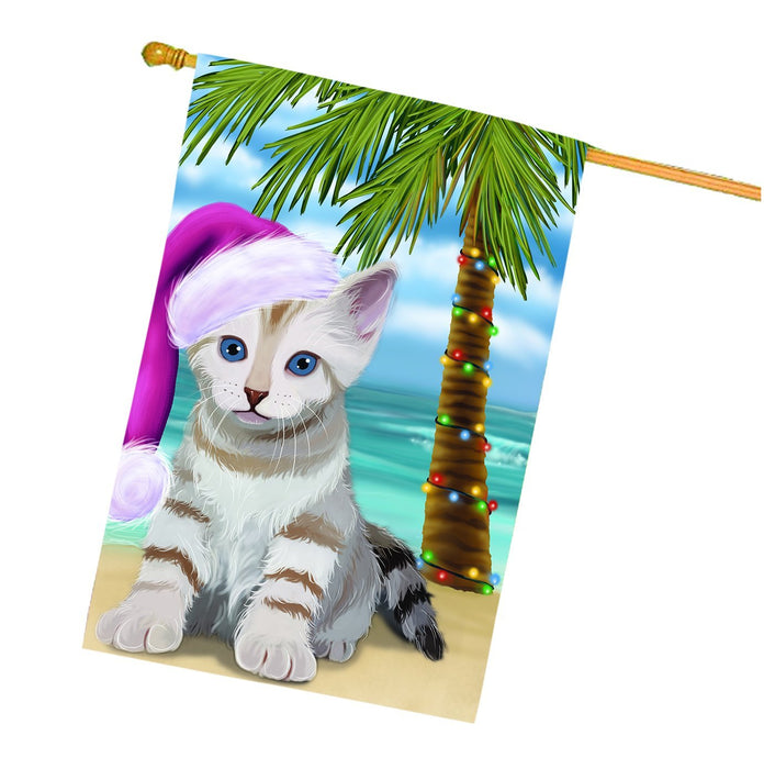 Summertime Happy Holidays Christmas Bengal Cat on Tropical Island Beach House Flag