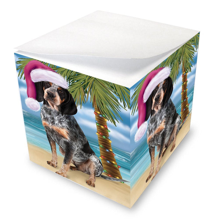 Summertime Happy Holidays Christmas Bluetick Coonhound Dog on Tropical Island Beach Note Cube D505