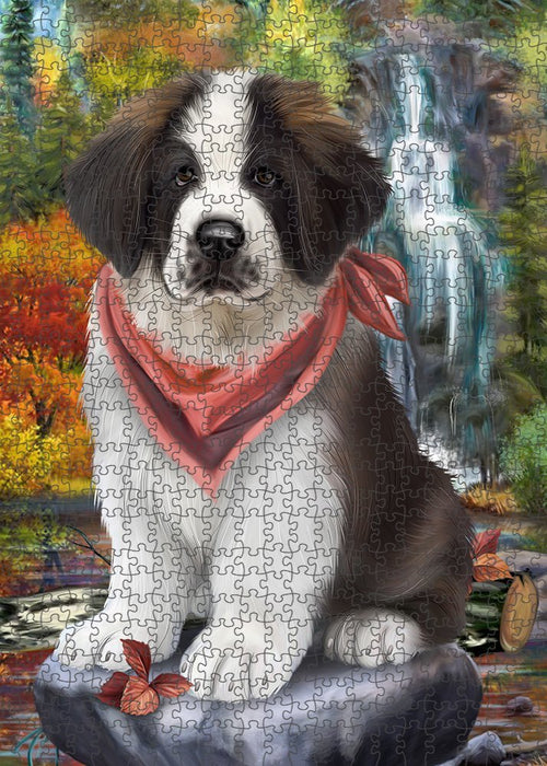 Scenic Waterfall Saint Bernard Dog Puzzle with Photo Tin PUZL52338