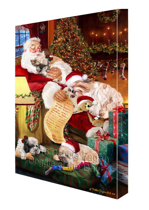 Shih Tzu Dog and Puppies Sleeping with Santa Painting Printed on Canvas Wall Art