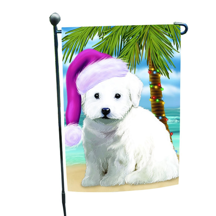 Summertime Happy Holidays Christmas Bichon Frise Dog on Tropical Island Beach Garden Flag