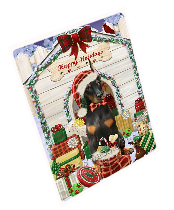 Happy Holidays Christmas Doberman Pinscher Dog House With Presents Magnet Mini (3.5" x 2") MAG58524