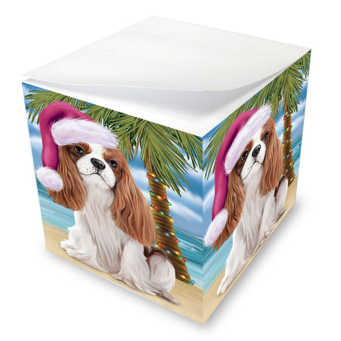 Summertime Happy Holidays Christmas Cavalier King Charles Spaniel Dog on Tropical Island Beach Note Cube D525