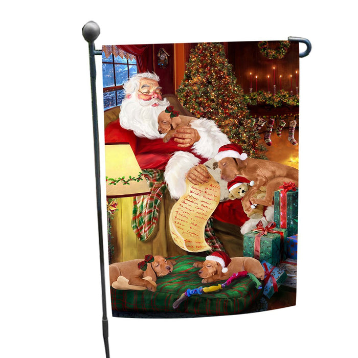 Vizsla Dog and Puppies Sleeping with Santa Garden Flag