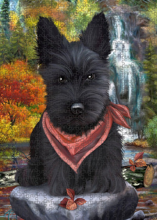 Scenic Waterfall Scottish Terrier Dog Puzzle with Photo Tin PUZL52392