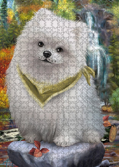 Scenic Waterfall Pomeranian Dog Puzzle with Photo Tin PUZL52305