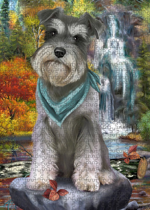 Scenic Waterfall Schnauzer Dog Puzzle with Photo Tin PUZL52383