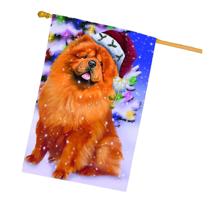 Winterland Wonderland Chow Chow Dog In Christmas Holiday Scenic Background House Flag