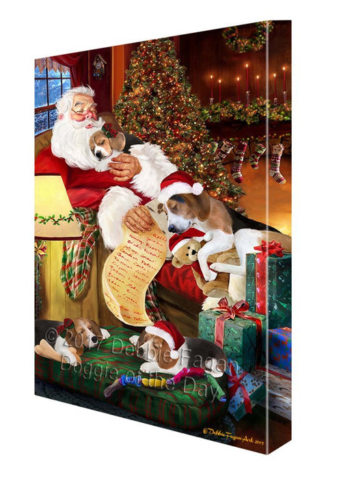 Treeing Walker Coonhound Dog and Puppies Sleeping with Santa Canvas Wall Art