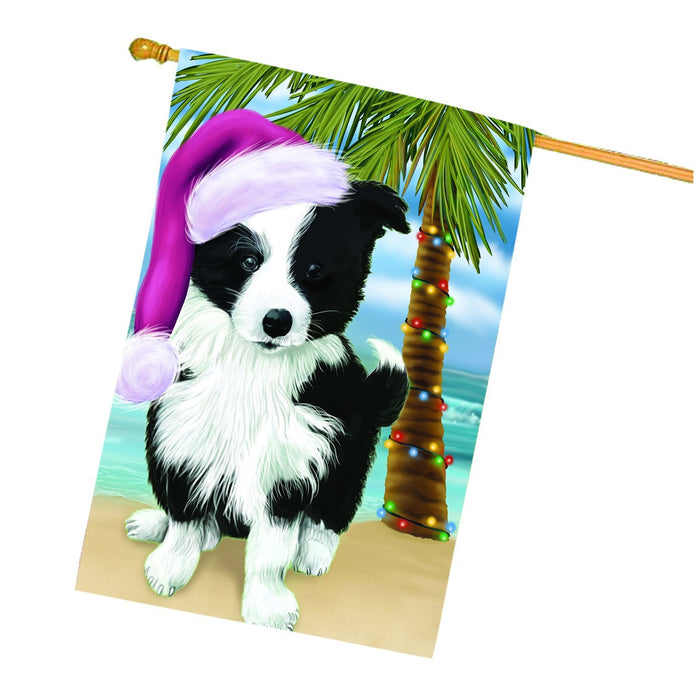 Summertime Happy Holidays Christmas Border Collie Dog on Tropical Island Beach House Flag