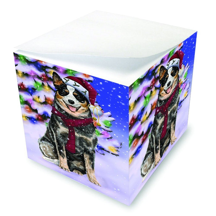 Winterland Wonderland Australian Cattle Dog In Christmas Holiday Scenic Background Note Cube D629