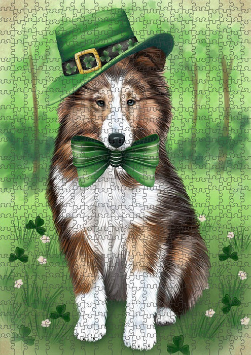 St. Patricks Day Irish Portrait Shetland Sheepdog Dog Puzzle with Photo Tin PUZL51894 (300 pc. 11" x 14")