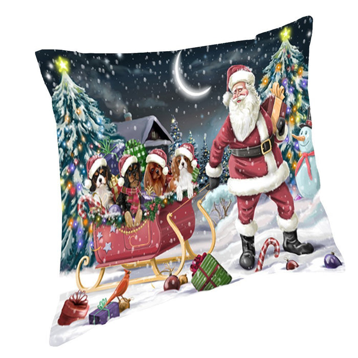 Santa Sled Dogs Christmas Happy Holidays Cavalier King Charles Spaniel Throw Pillow PIL1204