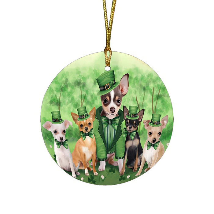 St. Patricks Day Irish Family Portrait Chihuahuas Dog Round Christmas Ornament RFPOR48768