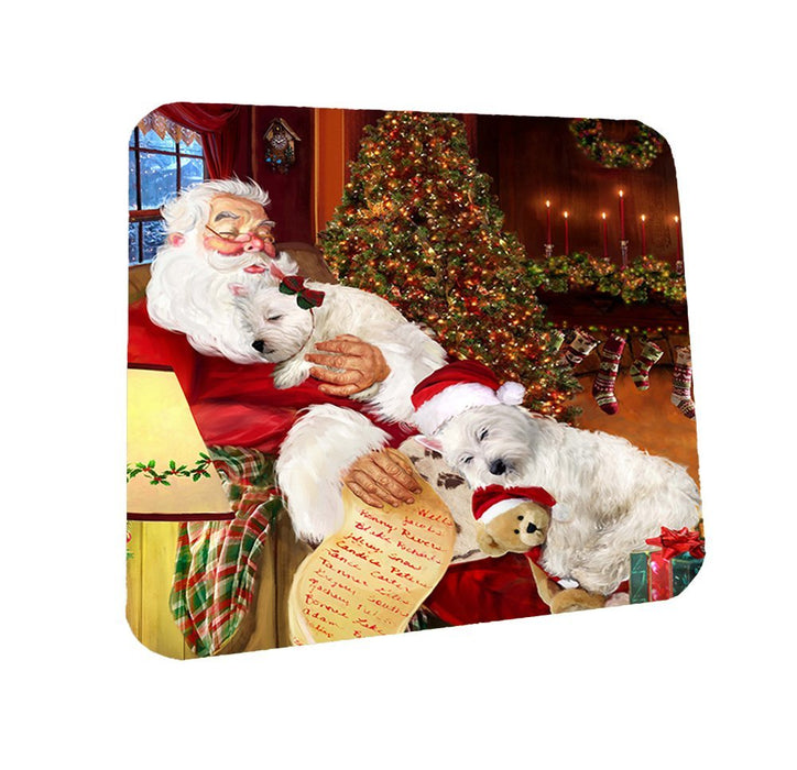 Westies Dog and Puppies Sleeping with Santa Coasters Set of 4