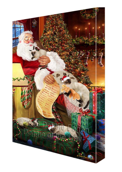 Siamese Cats and Kittens Sleeping with Santa Canvas Wall Art