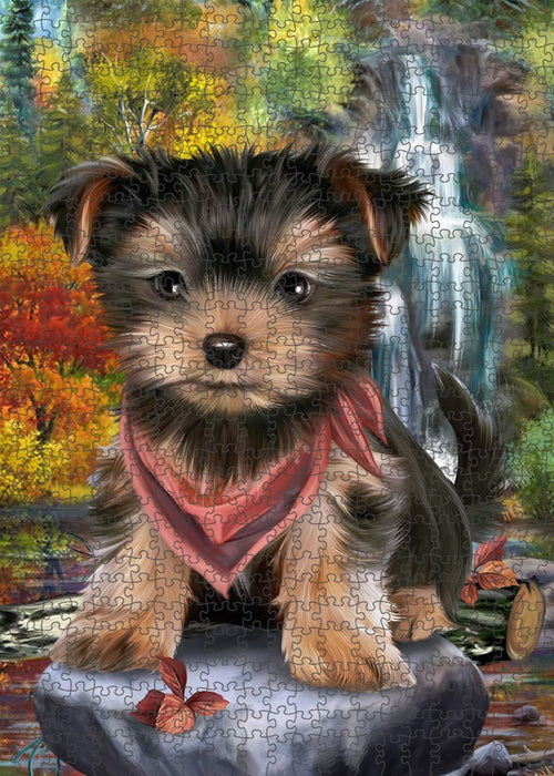 Scenic Waterfall Yorkshire Terrier Dog Puzzle with Photo Tin PUZL52482