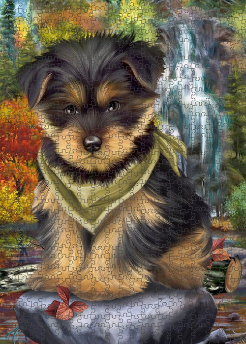 Scenic Waterfall Yorkshire Terrier Dog Puzzle with Photo Tin PUZL52485