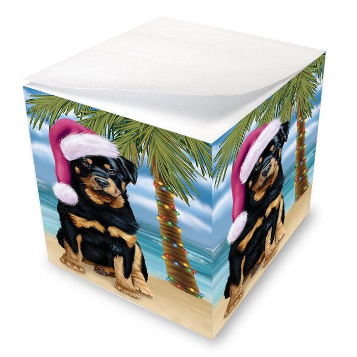 Summertime Happy Holidays Christmas Rottwielers Dog on Tropical Island Beach Note Cube D562