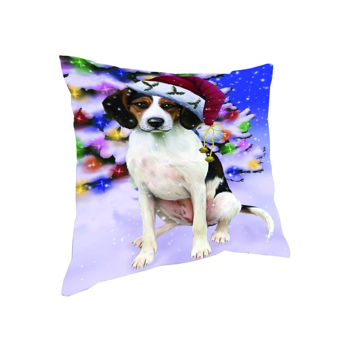 Winterland Wonderland Treeing Walker Coonhound Dog In Christmas Holiday Scenic Background Throw Pillow