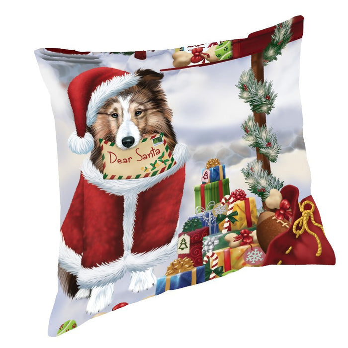 Shetland Sheepdog Dear Santa Letter Christmas Holiday Mailbox Dog Throw Pillow