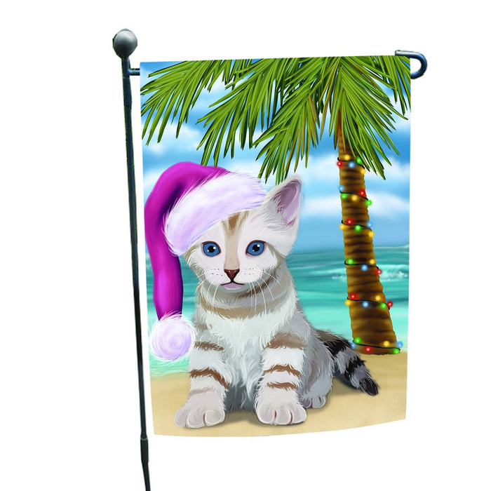 Summertime Happy Holidays Christmas Bengal Cat on Tropical Island Beach Garden Flag