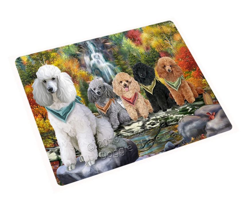 Scenic Waterfall Poodles Dog Tempered Cutting Board C52296